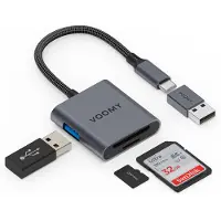 Voomy USB kaartlezer - USB C male, female naar USB A male - Voor Micro SD, S