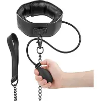 Fetish - opblaasbare halsband met riem (zwart)
