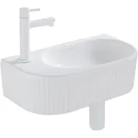 Qeramiq Fuente Fonteinset - 40x21.5x12cm - links - geribbeld - halfrond - 1 kraangat - keramiek - fonteinkraan wit mat - afvoerplug - verlaagd sifon - wit glans SW1522206/SW696206/SW696216/SW1210972
