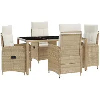 vidaXL Buiten Eettafel Set 5 st Beige en Crème Wit poly rattan