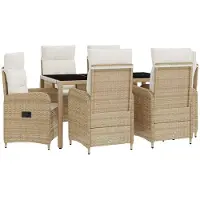vidaXL Buiten Eettafel Set 7 st Beige en Crème Wit poly rattan
