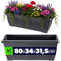 Kadax bloembak 80 x 34 x 32 cm, rechthoekige plantenbak voor bloemen, kruiden en planten op de vensterbank, balkonbak van kunststof (antraciet)