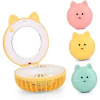 VHV - Spiegelventilator - mini ventilator met spiegel - USB oplaadbaar - verstelbaar - met LED - stil - voor make-up, tas, reis, bureau
