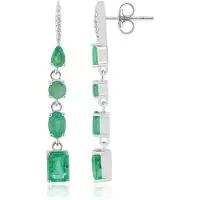 Cavill - Luxe Oorstekers 925 Sterling Zilver met Braziliaanse Nova Era Smaragd 3,108 ct - Achthoek & Ovaal Slijpvorm - Elegante Zirkonen Oorbellen