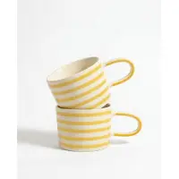 Vtwonen - Mokken - Geel - Strepen - Set van 2 - Keramiek - 350ml