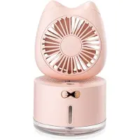 VHV - Ventilator met bevochtiger - USB mini ventilator met waterreservoir - 2000 mAh - USB aansluiting - met sfeerverlichting - voor kantoor, reizen, thuis en warme zomerdagen