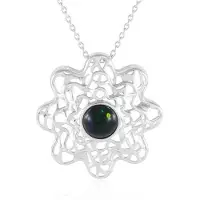 Cavill - Zilveren Halsketting 925 Sterling Zilver Gerhodineerd - 0,81 Ct Mezezo Opaal Rond Cabochon - Elegante Filigraan Hanger - Opaal Sieraden Dames