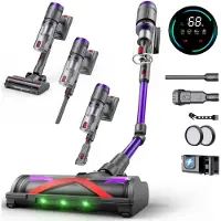 CIRCLIO Steelstofzuiger Draadloos - 600W/58Kpa - 4 Zuigniveaus - Slimme vuilherkenning - Vacuum Cleaner - Kruimeldief - Draadloze Snoerloze Stofzuiger - Zonder Zak - Op Accu