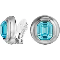 Traveller Clip Oorbellen - Oorclips Dames - Geplatineerd - Kristallen - Aqua Bohemica Blauw - Octagon - 13x11mm - Rond - 20mm - 157872