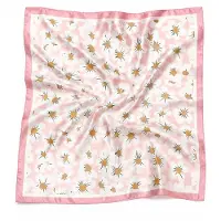 HS 70x70 Satijnen Look Sjaal Madeliefprint - Meerdere Kleuren - Roze Madeliefjes