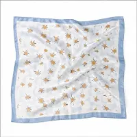 HS 70x70 Satijnen Look Sjaal Madeliefprint - Meerdere Kleuren - Lichtblauw Gouden Bloemen