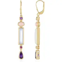 Cavill - 925 Sterling Zilver Oorbellen - Elegante Wit Maansteen Baguette Cabochon & 1,8ct Peervormige Amethist - Bezel Zetting - Luxe Sieraden