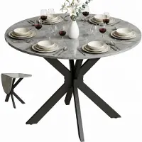 HOMCOM Folding Dining Table-MDF, Staal-110L x 110B x 76H cm-Grijs