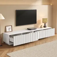 STILVORA Tv-Meubel - Wellenfront Met Push-To-Open En Laden - Voor Woonkamer En Slaapkamer - MDF En Spaanplaat - 200x40x35 Cm - Wit