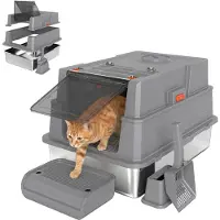PawHut Kattenbak-Roestvrij staal, ABS-70L x 50B x 43H cm-Grijs