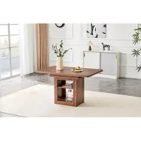 OKWISH Uitschuifbare Eettafel – Ruimtebesparend Met Opbergplank – Voor 4 Tot 8 Personen – MDF Walnootkleur