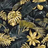 Unyqoos Stijlvol Jungle Patroonbehang in Goud en Zwart voor Wanden en Meubels