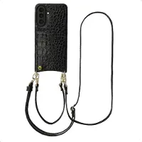 Selencia Nova Croco Telefoonhoes met Koord en Pashouder voor de Samsung Galaxy A57 (5G) - Zwart