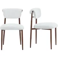 Merax Eetkamerstoelen Set van 2 - Stoffen Eetkamerstoel Zonder Armleuning - Moderne Keukenstoelen met Gebogen Rugleuning - Gestoffeerde Stoelen - Wit