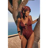 Triumph Swimwear Badpak ' Red Label Midnight Swim ' donkerbruin / donkeroranje