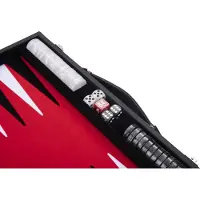 Engelhart Backgammon 15 inch - Rood, Zwart & Wit Ingelegd Bord - Luxe Kunstlederen Koffer met Handvat -