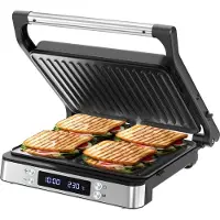 Olvy Tosti Apparaat XL - Panini - Timerfunctie - Temperatuurregeling - Voor 4 Tosti's - Croque Monsieur Toestel - PFAS Vrij - Grill Ijzer - Contactgrill - Apparaten - Uitklapbaar