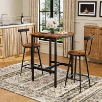 MODFU - Bartafelset - Met 2 Stoelen En Verstelbare Voetdoppen - Industrieel - Voor Keuken Of Eetkamer - Spaanplaat En Staal - Rustiek Bruin