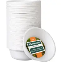 Haago – 100 Suikerriet Schalen, 500ml – Sterk Bagasse Papier – Biologisch Afbreekbaar & Thuis Composteerbaar – Voor Warm & Koud Eten