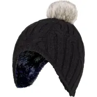 Heat Holder - Kabelgebreide Muts Voor Meisjes Met Pom Pom - Wolkengrijs