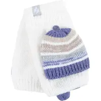 Heat Holder - Thermisch gebreide convertorhandschoen voor dames - Crème / Lila