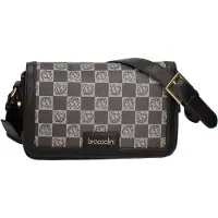 Braccialini schoudertas, eco-leer, damier Monogram, zwart
