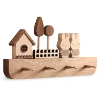 TOJ 4 Haaks Kinderkapstok - Kinder Kamer Kapstok - Wandkapstok - Kraamcadeau - Pine Wood - 30CM - Naturel Hout & Gouden Details