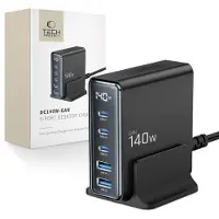 Tech-Protect DC140W-GAN, oplader voor op het bureau, 5-poorts, PD140W/QC3.0, zwart