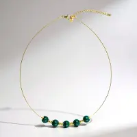 Cavill - 925 Sterling Zilver Halsketting - Verguld - 48ct Ronde Groen Malachiet - Elegante Verstelbare Edelsteen Ketting