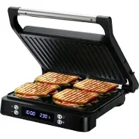 Olvy Tosti Apparaat XL - Panini - Timerfunctie - Temperatuurregeling - Voor 4 Tosti's - Croque Monsieur Toestel - PFAS Vrij - Grill Ijzer - Contactgrill - Apparaten - Uitklapbaar