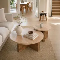 Giga Meubel Salontafel Leno Travertin Naturel Set van 2 -