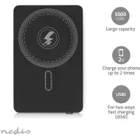 Nedis powerbank | draadloos laden + USB-C PD 20W | Qi + MagSafe | 5.000 mAh