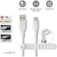 Nedis USB-C naar USB-A siliconen kabel - USB2.0 - PD 15W / wit - 1,5 meter