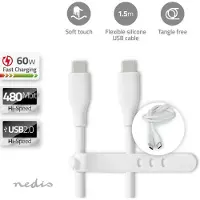 Ginza.se USB-Kabel | USB 2.0 | USB-C Male | USB-C Male | 60 W | 480 Mbps | Vernikkeld | 1.50 m | Rond | Silicone | Wit | Doos - CCGB60820WT15