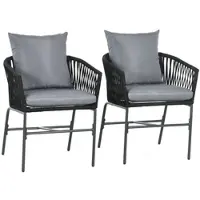 STILVORA Tuinstoel Set Van 2 57 x 60 x 71 cm - Met Kussens En Armleuningen - Boho Stijl - Voor Terras En Balkon - Staal En Touw - Zwart