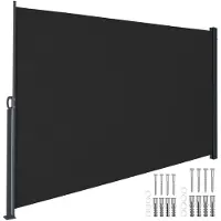 TecTake Uitschuifbaar Windscherm met Oprolmechanisme - 300 x 200 cm - Zijluifel met Aluminium Frame- Zonnescherm - Tuinscherm - Zwart Balkonscherm - Ondoorzichtbaar Privacyscherm - Markiesdoek