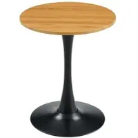OKWISH Bijzettafel Rond - Mid-Century Stijl - Voor Woonkamer En Leeshoek - MDF Met Houtnerf En Zwart Metaal - 60×72 Cm