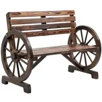 OKWISH Tuinbank 105,5 X 56 X 79 Cm - Landhuisstijl Met Wagenwiel Armleuningen - Comfortabele 2 Zits Zitbank Voor Tuin En Terras - Hout - Bruin