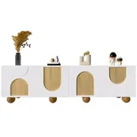 OKWISH TV-Meubel – Minimalistisch Modern – 4 Deuren – Zonder LED – Multifunctioneel Opbergmeubel voor Woonkamer/Slaapkamer – MDF Natuur+Wit – 175x38x50 cm