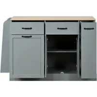 OKWISH Dressoir - Met Afvalvak En Open Kruidenrek - Voor Keuken En Eetkamer - MDF Grijs Met Houtlook - 133,5x40x86 cm