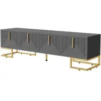 OKWISH Televisiemeubel - 4 Deuren Met Deurvakken - Veel Opbergruimte Voor Woonkamer - Spaanplaat Grijszwart - 170x40x45,5 Cm