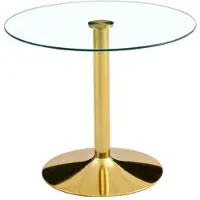 OKWISH Ronde Eettafel - Gehard Glasblad - Voor Eethoek En Café - Metaal Goud Transparant - 85 x 76 cm
