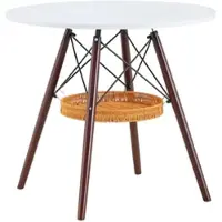 OKWISH Ronde Eettafel - Compact Voor 2 Tot 4 Personen - Met Opbergmand - Massief Hout En Wit MDF - 80 Cm