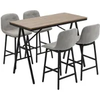 OKWISH Bartafelset 120 x 60 cm - Met 4 Gevoerde Barkrukken - Voor Keuken En Eethoek - Polyester En Metaal - Lichtbruin