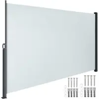 TecTake Uitschuifbaar Windscherm met Oprolmechanisme - 300 x 200 cm - Zijluifel met Aluminium Frame- Zonnescherm - Tuinscherm - Grijs Balkonscherm - Ondoorzichtbaar Privacyscherm - Markiesdoek